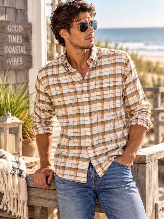 J. Crew Other - J. Crew Men's Shirt Button Down Oxford in Cream, Tan & Green - XXL Slim